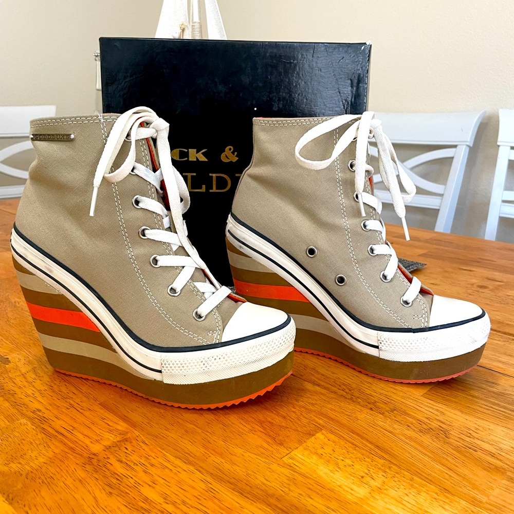 Trendy platform sneakers by GoldLuxe size 7.5 comes. With original box